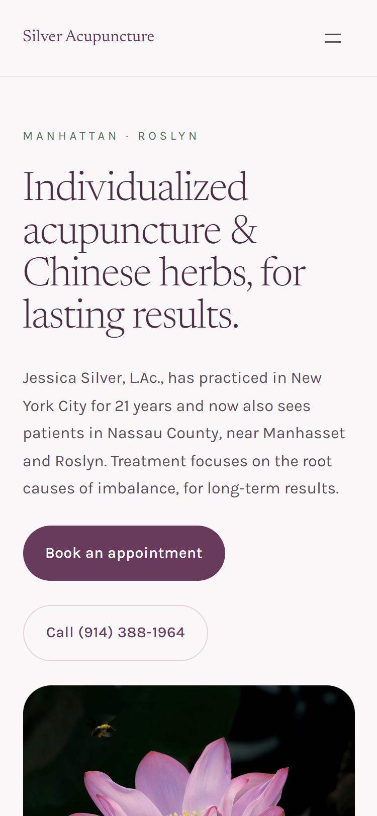 Silver Acupuncture home page on a phone